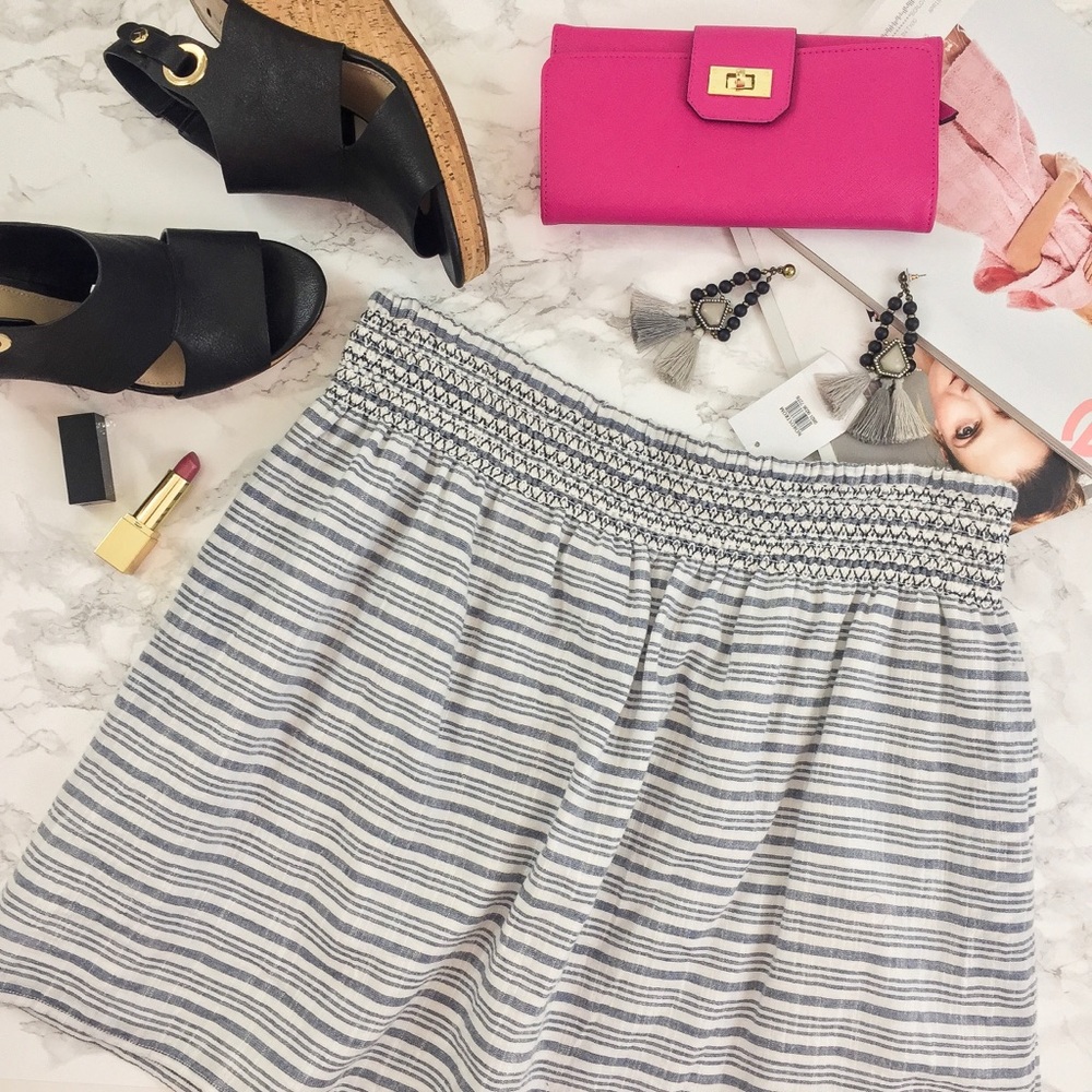 Caslon Smocked Cotton Skirt in Ivory-Blue Stripe